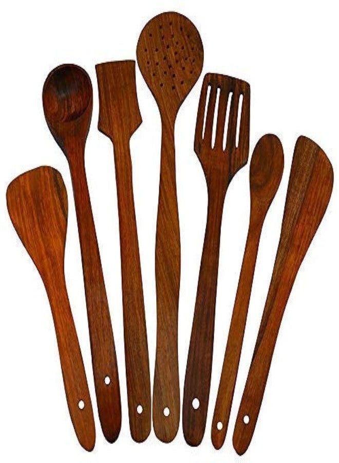 جاردن أوف آرت طقم ملاعق خشبية من جاردن أوف آرتس، ٧ قطع | ٢ للقلي، ١ للتقديم، ١ ملعقة مسطحة، ١ ملعقة تشاباتي، ١ للحلوى، ١ للأرز - Image 1